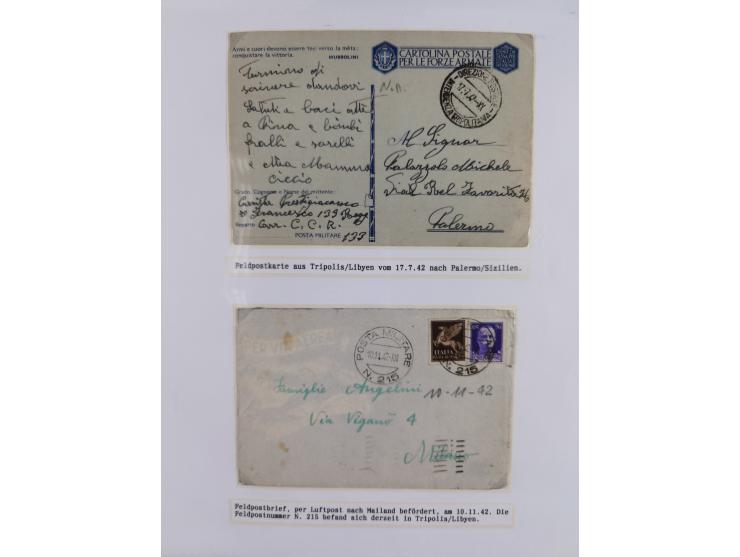 1941/46, interessante Sammlung “Der Krieg in der Wüste” mit vielen verschiedenen Einheiten und Feldpoststempeln, R-Dienstbrie