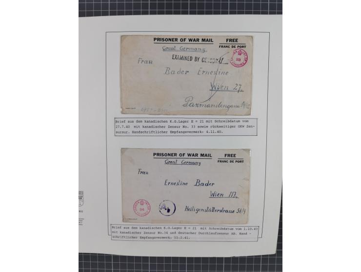 1941/47, umfangreiche Sammlung “Kriegsgefangenen- und Suchdienstpost” mit vielen verschiedenen Lagern, Zensuren, Überrolller,
