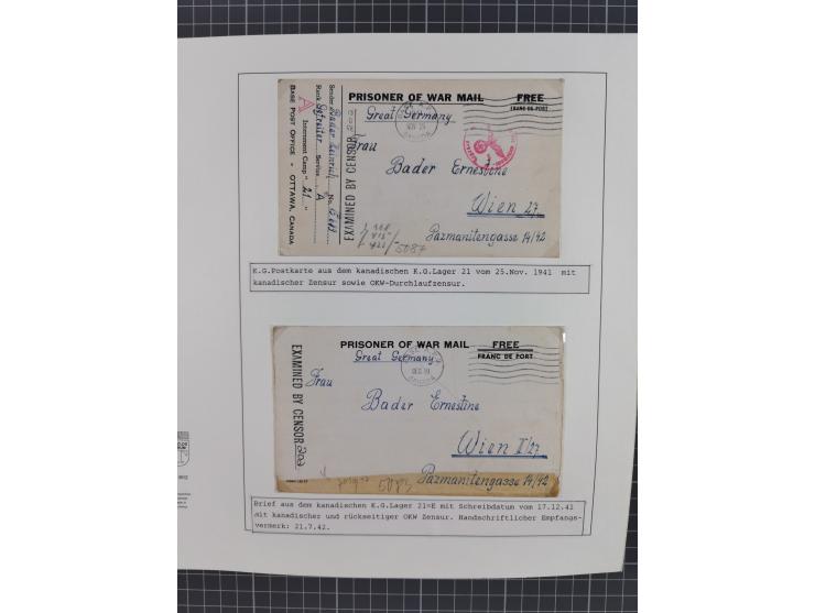 1941/47, umfangreiche Sammlung “Kriegsgefangenen- und Suchdienstpost” mit vielen verschiedenen Lagern, Zensuren, Überrolller,