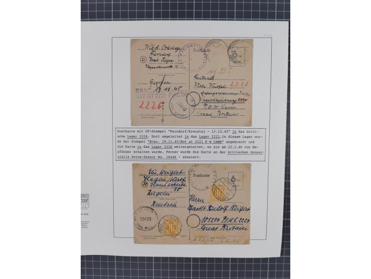 1941/47, umfangreiche Sammlung “Kriegsgefangenen- und Suchdienstpost” mit vielen verschiedenen Lagern, Zensuren, Überrolller,