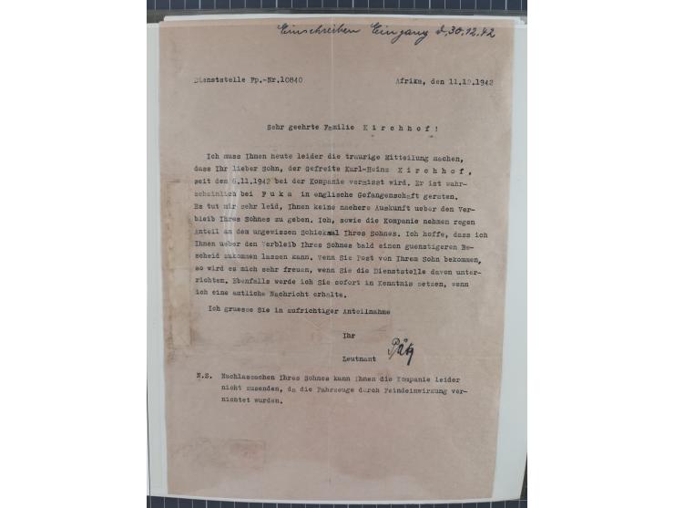 1941/47, umfangreiche Sammlung “Kriegsgefangenen- und Suchdienstpost” mit vielen verschiedenen Lagern, Zensuren, Überrolller,