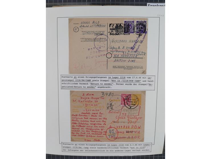 1941/47, umfangreiche Sammlung “Kriegsgefangenen- und Suchdienstpost” mit vielen verschiedenen Lagern, Zensuren, Überrolller,