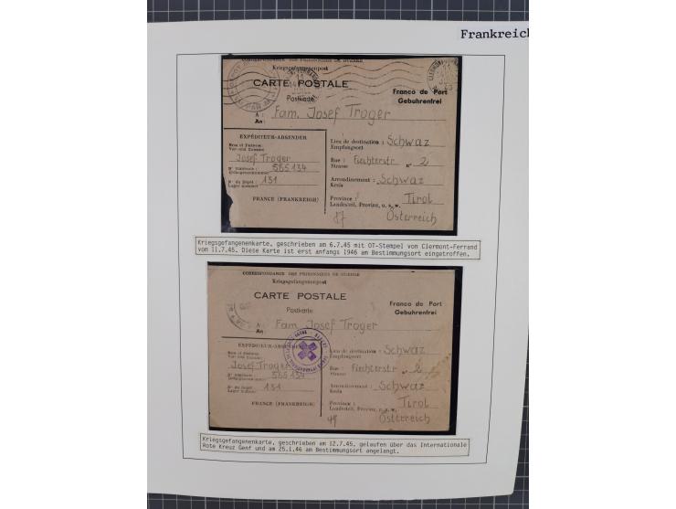 1941/47, umfangreiche Sammlung “Kriegsgefangenen- und Suchdienstpost” mit vielen verschiedenen Lagern, Zensuren, Überrolller,