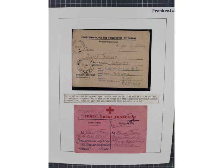 1941/47, umfangreiche Sammlung “Kriegsgefangenen- und Suchdienstpost” mit vielen verschiedenen Lagern, Zensuren, Überrolller,