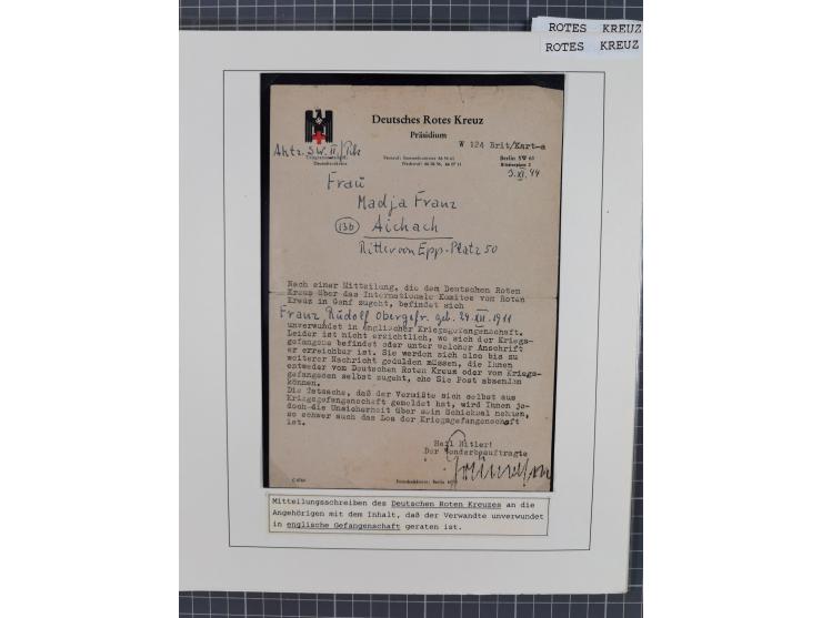 1941/47, umfangreiche Sammlung “Kriegsgefangenen- und Suchdienstpost” mit vielen verschiedenen Lagern, Zensuren, Überrolller,