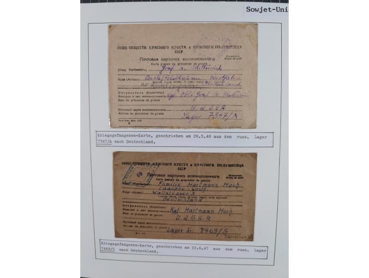 1941/47, umfangreiche Sammlung “Kriegsgefangenen- und Suchdienstpost” mit vielen verschiedenen Lagern, Zensuren, Überrolller,