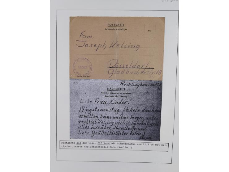 1941/47, umfangreiche Sammlung “Kriegsgefangenen- und Suchdienstpost” mit vielen verschiedenen Lagern, Zensuren, Überrolller,