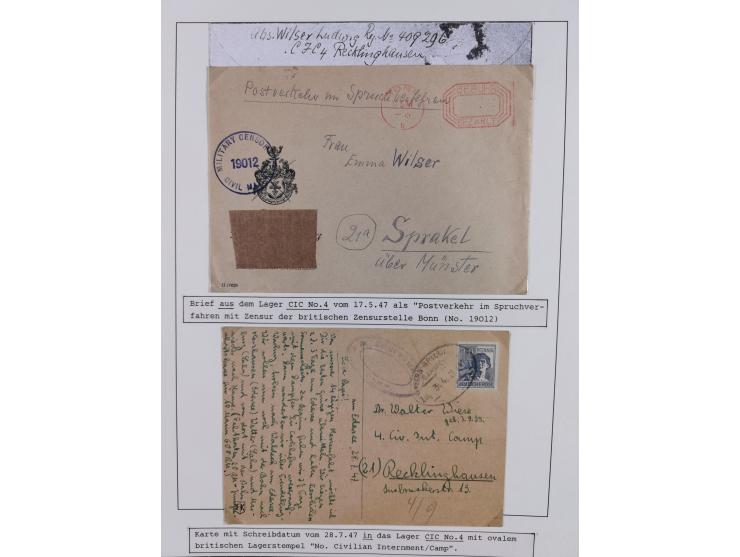 1941/47, umfangreiche Sammlung “Kriegsgefangenen- und Suchdienstpost” mit vielen verschiedenen Lagern, Zensuren, Überrolller,