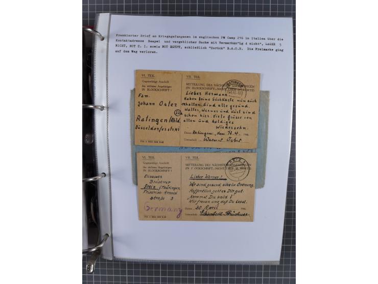 1941/47, umfangreiche Sammlung “Kriegsgefangenen- und Suchdienstpost” mit vielen verschiedenen Lagern, Zensuren, Überrolller,