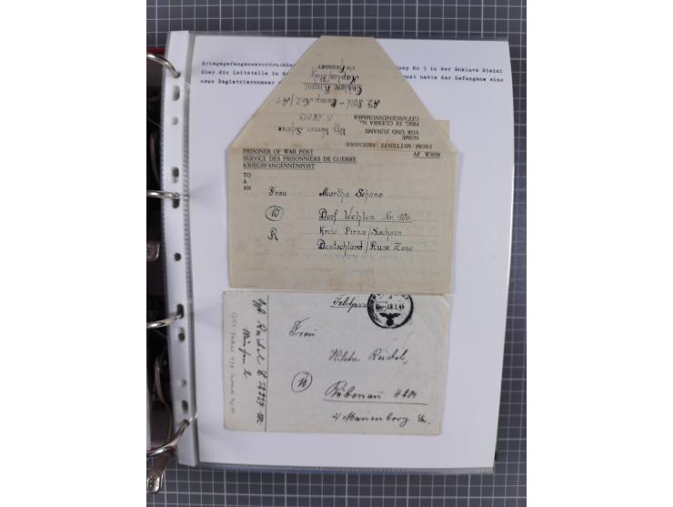 1941/47, umfangreiche Sammlung “Kriegsgefangenen- und Suchdienstpost” mit vielen verschiedenen Lagern, Zensuren, Überrolller,