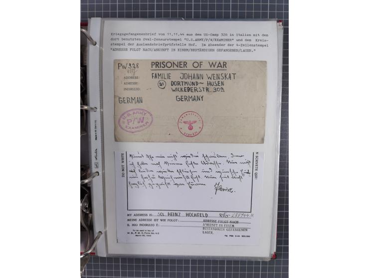 1941/47, umfangreiche Sammlung “Kriegsgefangenen- und Suchdienstpost” mit vielen verschiedenen Lagern, Zensuren, Überrolller,