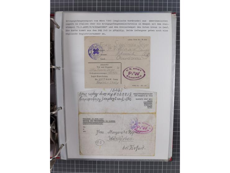 1941/47, umfangreiche Sammlung “Kriegsgefangenen- und Suchdienstpost” mit vielen verschiedenen Lagern, Zensuren, Überrolller,