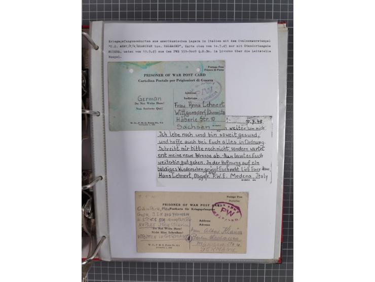 1941/47, umfangreiche Sammlung “Kriegsgefangenen- und Suchdienstpost” mit vielen verschiedenen Lagern, Zensuren, Überrolller,