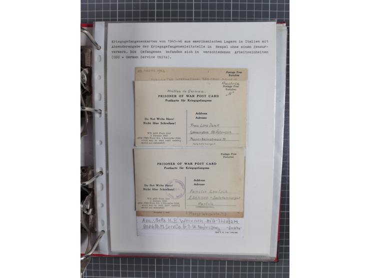 1941/47, umfangreiche Sammlung “Kriegsgefangenen- und Suchdienstpost” mit vielen verschiedenen Lagern, Zensuren, Überrolller,