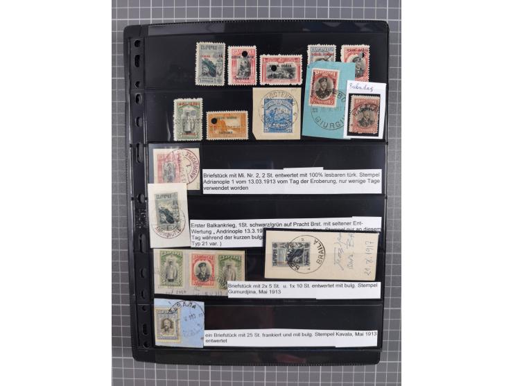 1870/1918, interesting postmark collection on Turkish stamps and pieces, and later on many postal stationeries items and cove