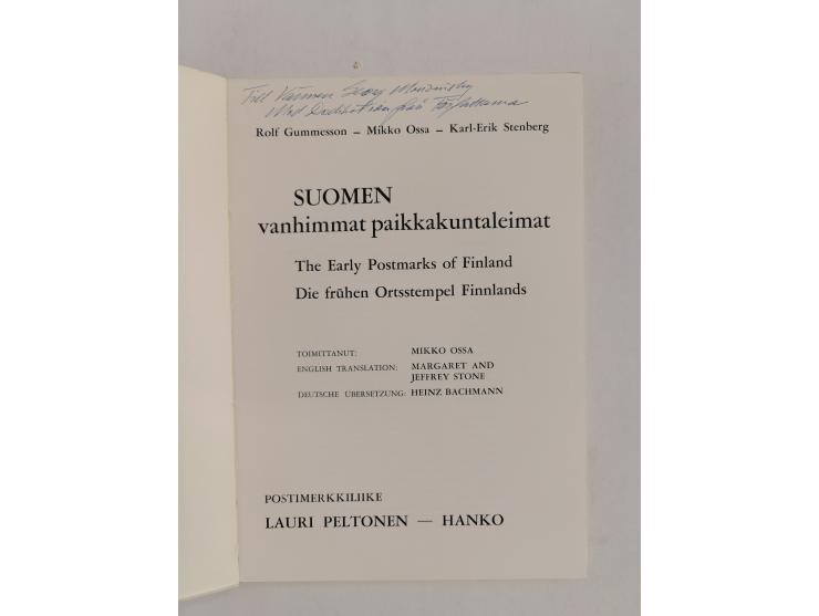 FINLAND – Gummesson, Rolf: Finnland – frühe Ortsstempel (1964), 96 pages, in German language, brochure, signed by the author 