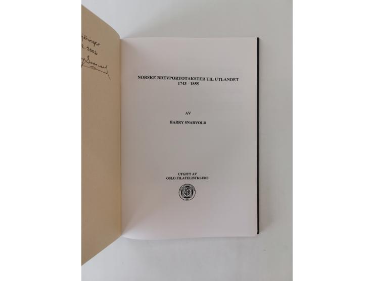 NORWAY – Snarvold, Harry: Norske Brevportotakster til Utlandet 1743–1855 (1999), III + 55 pages, hardcover with gold title im
