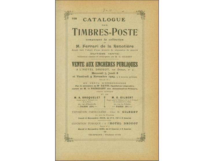 FERRARI, PHILIPP DE – ‘Catalogue des Timbres-Poste / Composant la collection de M. Ferrari de La Renotière’ (14 catalogues, 1