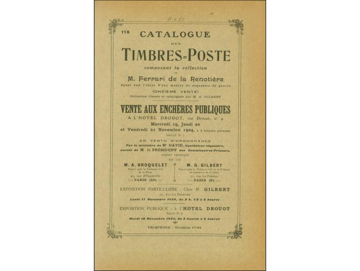 FERRARI, PHILIPP DE – ‘Catalogue des Timbres-Poste / Composant la collection de M. Ferrari de La Renotière’ (14 catalogues, 1