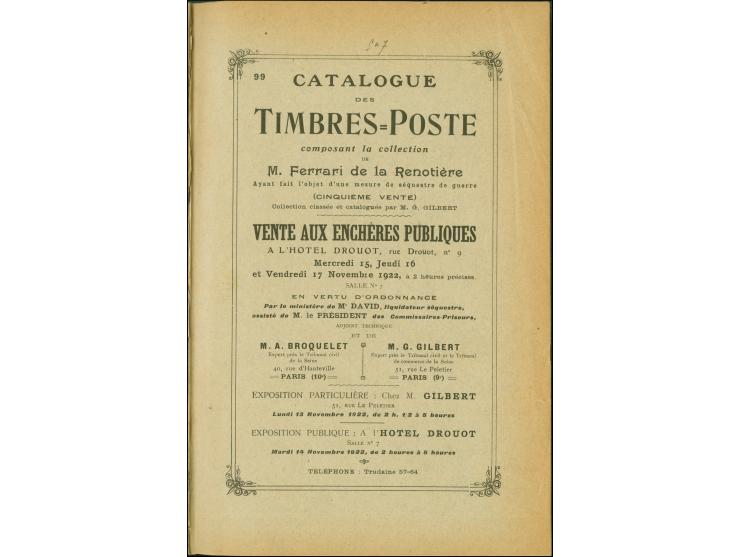 FERRARI, PHILIPP DE – ‘Catalogue des Timbres-Poste / Composant la collection de M. Ferrari de La Renotière’ (14 catalogues, 1