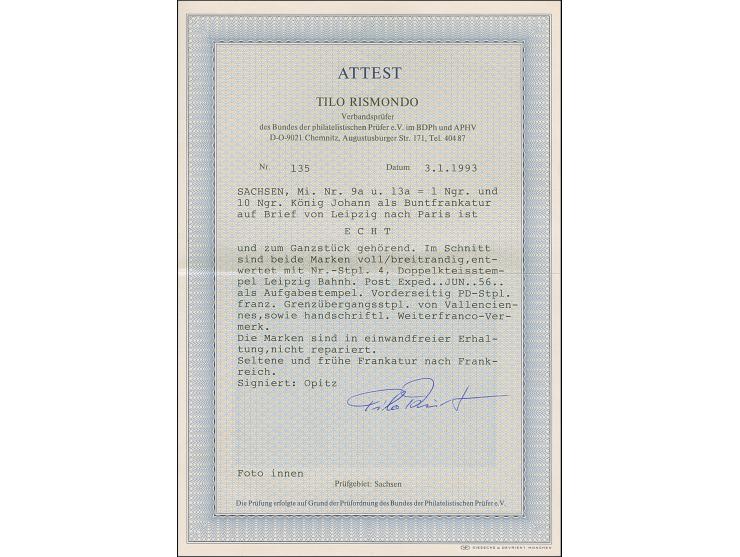 10 Ngr. milchblau und 1 Ngr. auf mattgraurot, beide voll-bis breitrandig, mit sauber aufgesetzter Nr. 4 und nebengesetztem Do