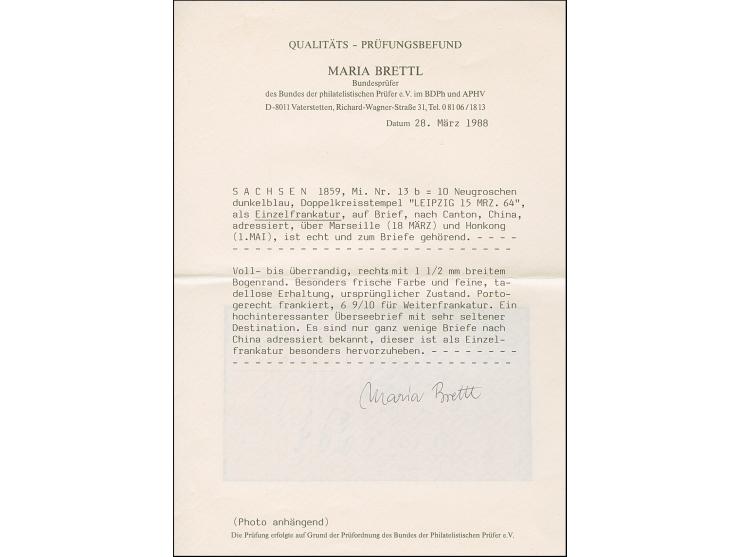 10 Ngr. blau, unten voll-, sonst breitrandig, rechts mit Bogenrand und oben mit Teil des Eckwinkels, mit sauber auf- und nebe