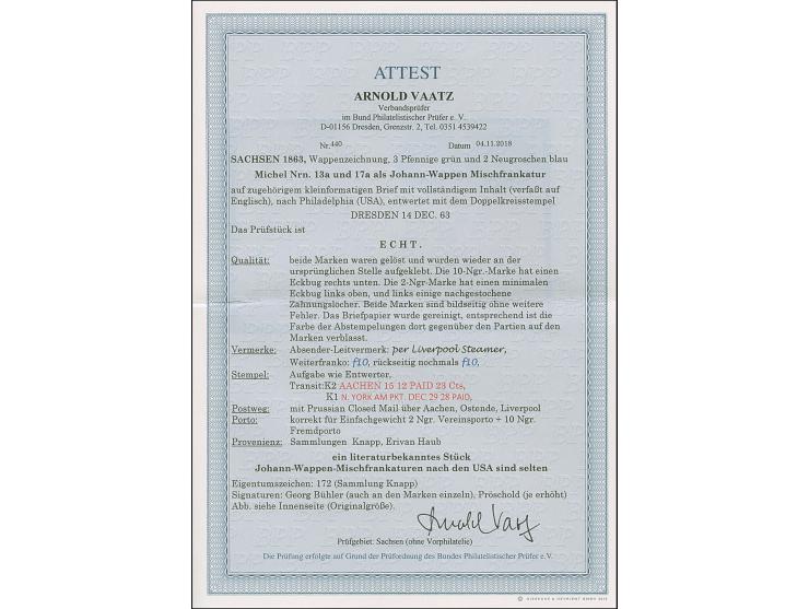 10 Ngr. milchblau, voll- bis meist breitrandig und farbfrisch in Mischfrankatur mit Wappen 2 Ngr. blau, mit Doppelkreisstempe