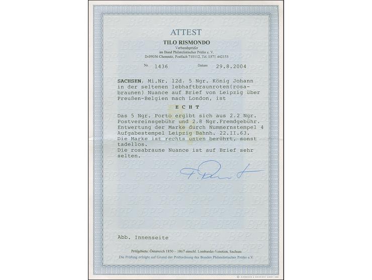 5 Ngr. lebhaftbraunrot, farbfrisch, rechts schmalrandig und unten leicht berührt, sonst voll- bis breitrandig, mit Nr. "4" un