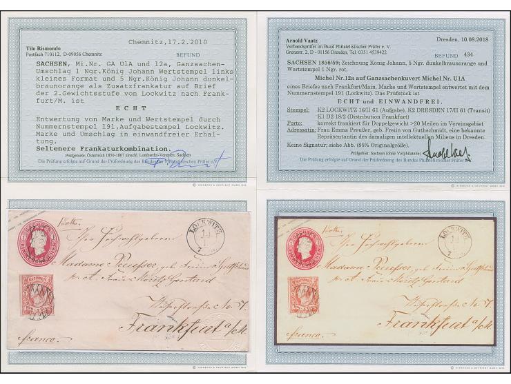 5 Ngr. ziegelrot, voll- bis breitrandig, als Zufrankatur auf Ganzsachenumschlag 1 Ngr. rot, beide Wertzeichen mit Nr. "2", mi