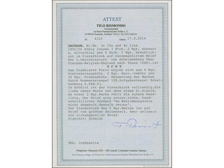 5 Ngr. bräunlichrot im 4er-Block, farbfrisch und noch voll- bis breitrandig, mit 3 Einzelwerten 2 Ngr. auf blau in meist gute