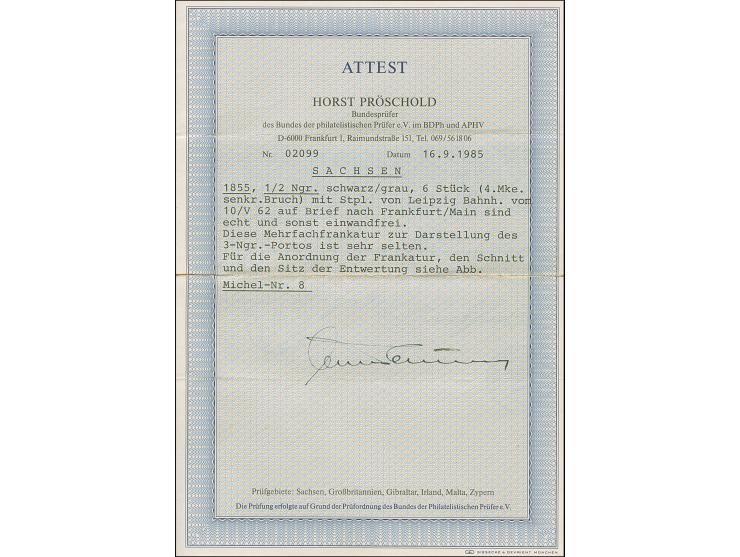 ½ Ngr. auf grau, 6 Einzelwerte, soweit sichtbar alle voll- bis breitrandig, mit auf- und nebengesetztem Doppelkreisstempel "L