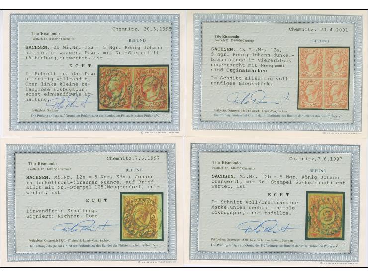 5 Ngr., Farbstudie auf 4 Ausstellungsseiten mit 15 gebrauchten Einzelwerten, gebrauchtem Paar, ungebrauchtem Viererblock und 