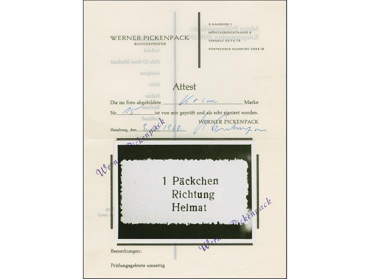 Krim-Päckchenmarke, Type I, ungummiert wie verausgabt. Signiert Zierer und Pickenpack