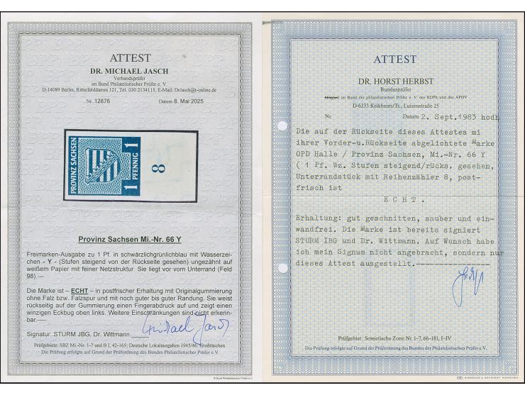 1945, Wappen mit Wasserzeichen “Stufen steigend”, 1 Pfg. , allseits breitrandiges Unterrandstück, postfrisch. Zarte Fingerspu