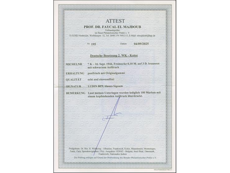 1944, Neue Währung, 0,10 M. mit kopfstehendem Aufdruck, postfrisch in einwandfreier Erhaltung. Signiert Ludin BPP und Fotoatt