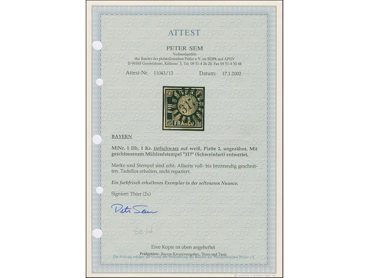 1 Kreuzer tiefschwarz, Platte 2, farbfrisch und allseits voll- bis breitrandig, sauber entwertet durch zentrisch aufgesetzten