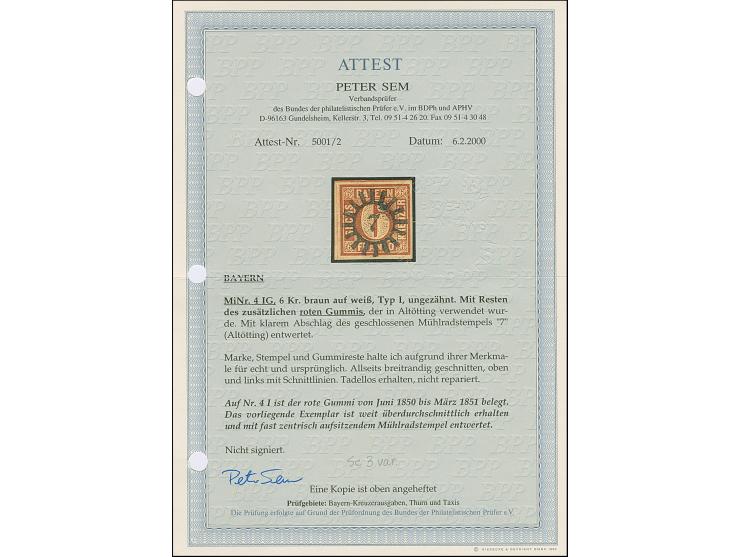 6 Kreuzer braunorange mit rotem Gummi von Altötting, voll- bis meist breitrandig, sehr schön entwertet durch zentrisch und kl