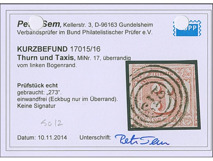 3 Silbergroschen bräunlichrot, farbfrisch und allseits überrandig, mit Teilen von 4 Nachbarmarken und schmalem Bogenrand link