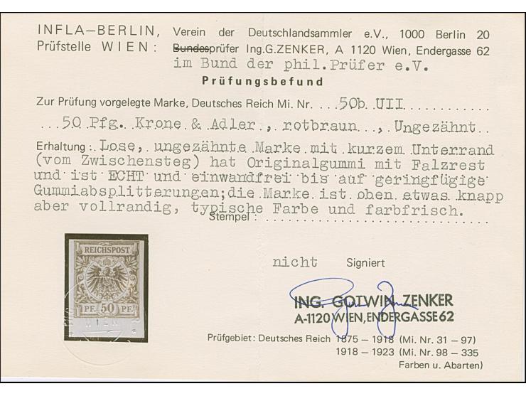 1890, Krone/Adler 25 Pfg. gelborange und 50 Pfg. lebhaftbraunrot &nbsp;als ungezähnte Farbproben, ungebraucht, in einwandfrei