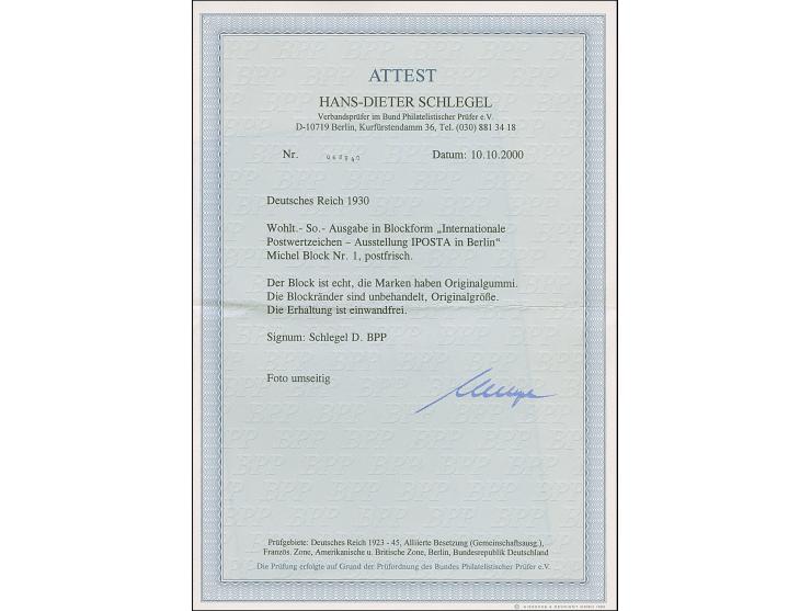 1930, IPOSTA-Block, postfrisch, in einwandfreier Erhaltung, signiert D. Schlegel BPP mit Fotoattest (2000)