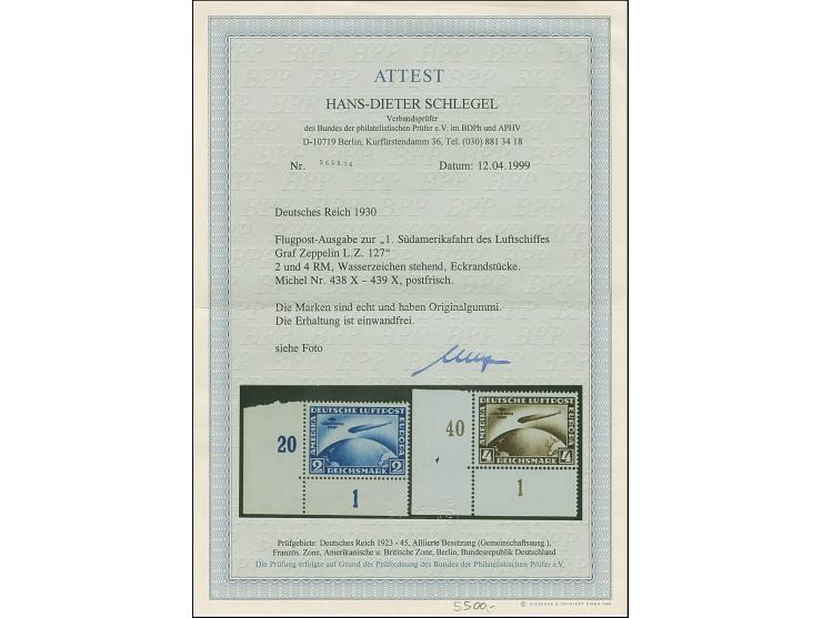 1930, Südamerikafahrt 2 und 4 M. mit stehendem Wasserzeichen, jeweils aus der linken unteren Bogenecke, postfrisch, in tadell