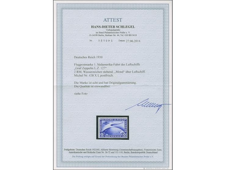 1930, Südamerikafahrt 2 M. mit stehendem Wasserzeichen und Plattenfehler “Mond über Luftschiff” (Feld 49), postfrisch, in tad