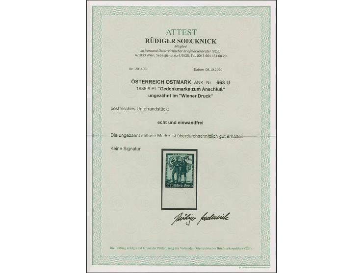 1938, Volksabstimmung in Österreich 6 Pfg. ungezähntes Unterrandstück, postfrisch, in tadelloser Erhaltung. Ein sehr schönes 