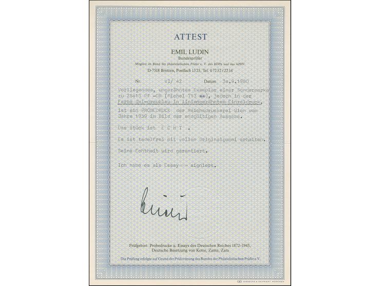 1939, Kameradschaftsblock 25 Pfg. als gezähnter Probedruck in Dunkelgraublau als Einzelabzug im Blockformat mit durchgezähnte