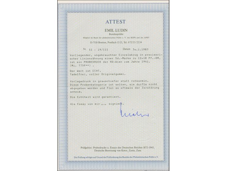 1941, Kameradschaftsblock 12 Pfg. als gezähnter Probedruck in Grauschiefer als Einzelabzug im Blockformat (87 x 101 mm) mit d