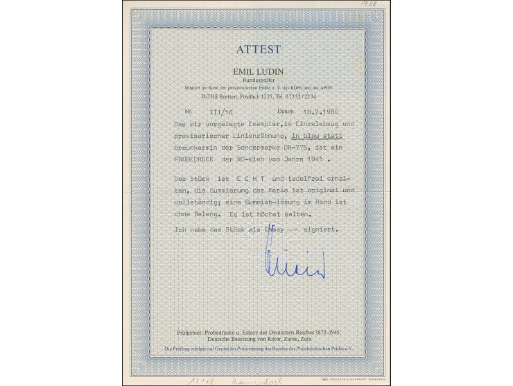 1941, Kameradschaftsblock 12 Pfg. als gezähnter Probedruck in Blau als Einzelabzug im Blockformat (84 x 95 mm) mit durchgezäh