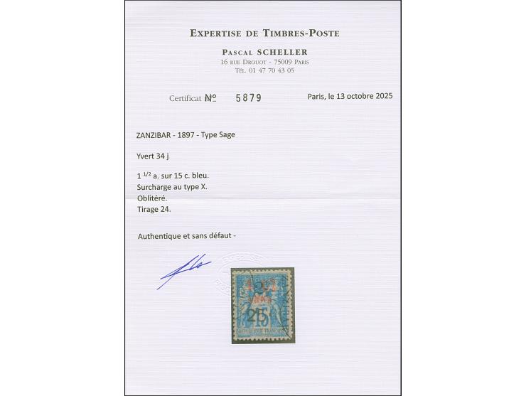 2½ a. + 25 c. on 1½ a. blue, Type X Setting B-D-K, fresh colours, used, very fine. A very scarce stamp with only 24 printed, 