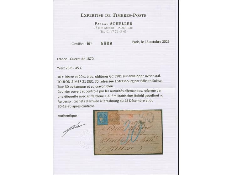 “AUF MILITÄRISCHEN BEFEHL GEOEFNET”, blue two-line handstamp on small label (cut upon arrival) to envelope to Strasbourg with