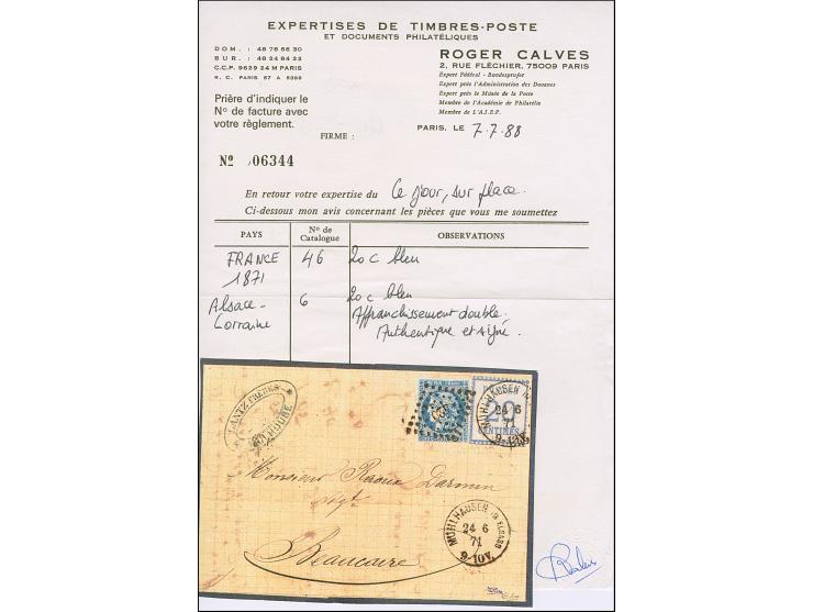 20 C. grauultramarin, Spitzen nach oben, entwertet durch EKr. “MULHAUSEN im ELSASS 24 6 71” in Mischfrankatur mit Frankreich 