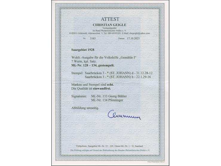 1928, Volkshilfe 40 C. - 10 Fr., sauber gestempelt "SAARBRÜCKEN 3 (ST. JOHANN)". Einwandfrei. 2 Werte signiert Pfenninger bzw